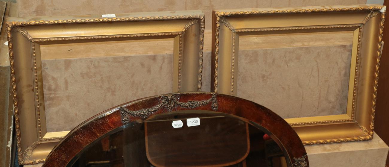 Six frames to include: A pair of 19th century gilt and gesso frames, 57cm by 47cm, a gilt and
