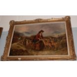 British School (19th century) Lady feeding deer in a Highland glen, indistinctly signed and dated,