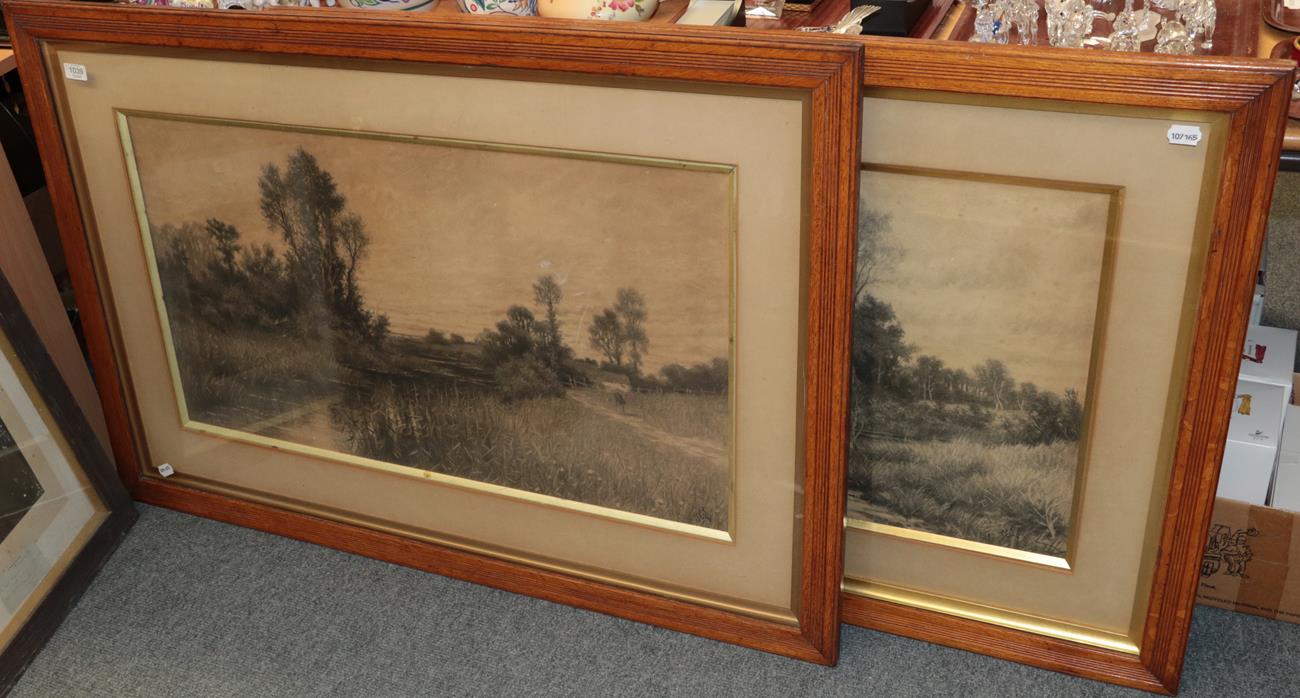 J E Jackson (19th/20th century) A pair of river landscapes, signed charcoal (2)