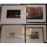 E.S Elmhirst ''Sheep in the Swale'' signed, etching, together with three further prints by other