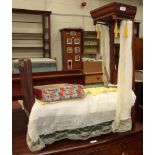 A doll's Gothic style carved tester bed with drapes, dated and initialled; and a box of jigsaw