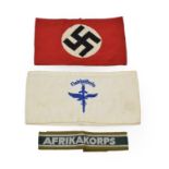 A German Third Reich Afrika Korps Cuff Title, First Pattern, of two tone green rayon, machine