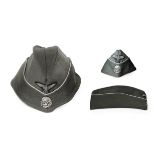 A German Third Reich SS Officer's Overseas Cap, in field grey wool mix, the fold-down sides with