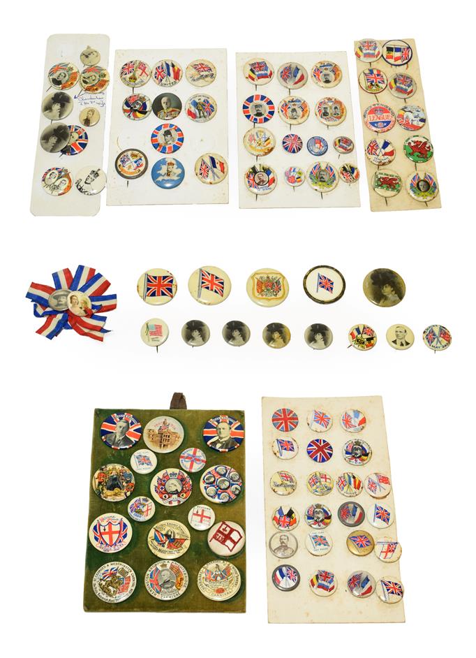 A Collection of Ninety Six Late Victorian/Edwardian Celluloid Button Badges, depicting Patriotic