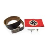 A German Third Reich Luftwaffe EM's Belt, in black leather, the tab faintly stamped with maker's