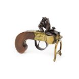 An Early 19th Century Flintlock Tinder Pistol, with steel cock and frizzen cover, the brass box lock