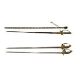 Two Prussian Infantry Officer's Swords, each with 80.5cm single edge double fullered steel blade,