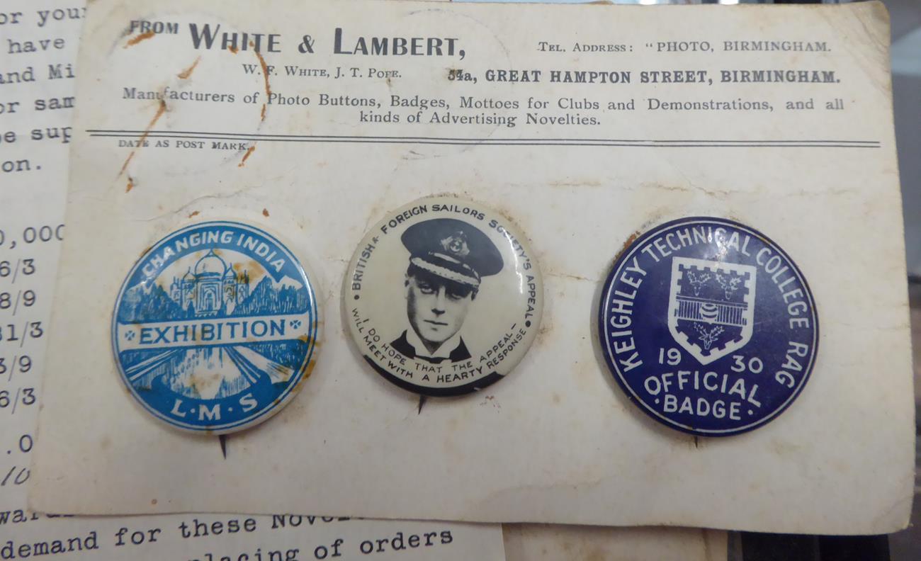 A Blue Velvet Shop Display Shield, set with seven large celluloid photographic button badges - Image 4 of 7