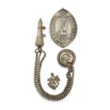 A George V Silver Crossbelt Plate, Pouch Badge, Chains and Whistle to the Royal Irish Rifles, the