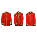 An Elizabeth II Home Service Scarlet Dress Tunic to a Sergeant the Irish Guards, with bullion thread