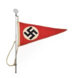 A German Third Reich Car Pennant, each side of three part construction, the red cotton field with