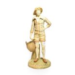 Royal Worcester figure of a boy and basket, signed by James Hadley, model number: 1202, 45cm high