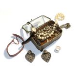 Two simulated pearl necklaces, a lady's wristwatch, a plated chain, a brooch, two white metal