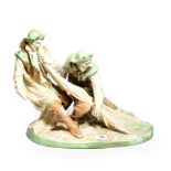 Post 1919 Royal Dux figure group of fishermen hauling in the nets, model number: 208, 38cm high