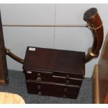 A Victorian stain pine five drawer chest and a large brass horn