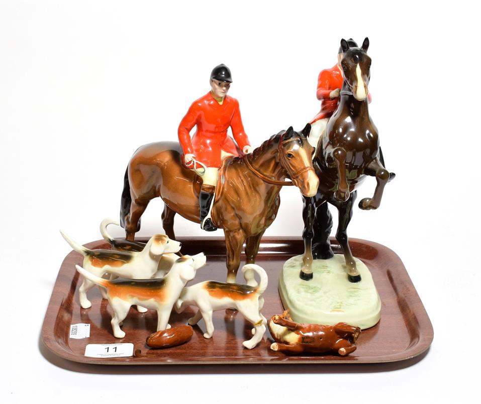 Beswick Hunting Group Comprising: Huntsman (On Rearing Horse), Second Version, model No. 868,