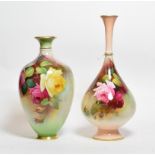 A Royal Worcester rose decorated bottle vase, signed H, Martin, pattern no H304, together with a