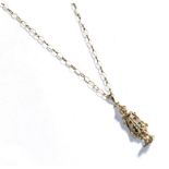 A 9 carat gold articulated clown pendant on a 9 carat gold chain, pendant length 4.9cm, chain length