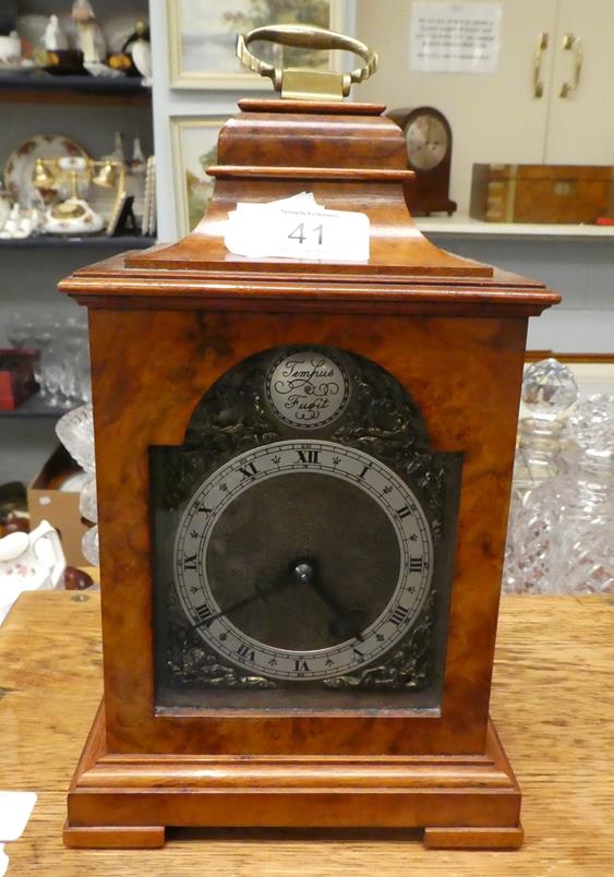 A burr walnut mantel time piece single barrel movement, stamped Buren, Swiss made - Image 7 of 7