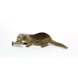 Franz Bergmann bronze otter pen wipe, with fish in jaw