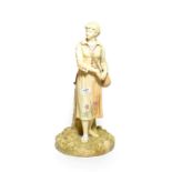 Royal Worcester figure of a girl and basket RD.no. 67079 with peace back stamp, signed J. Hadley,