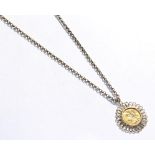 A 1913 full sovereign mounted as a pendant on chain, chain length 176cm . Gross weight 51.50