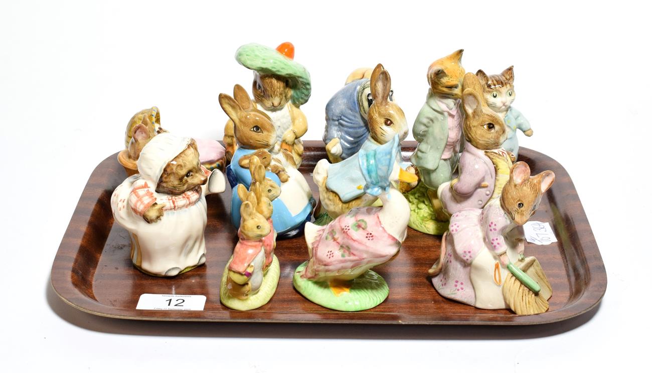 Beswick, Beatrix Potter figures including: 'Benjamin Bunny', 'Hunca Munca' and 'Tommy Brock', all