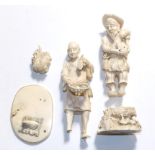 Japanese ivory okimono of a farmer and chicken and another as a fisherman (2)