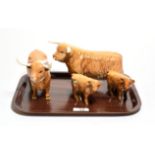 Beswick Cattle Comprising: Highland Bull, model No. 2008, Highland Cow, model No. 1740 and