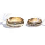 Two 9 carat bi-colour gold band rings, finger sizes L1/2 and X. Gross weight 11.6 grams