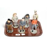 A set of six Royal Worcester porcelain menu holders from the ''Down-and-Out Men'' series