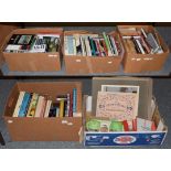 Five boxes of various hardback books and sale catalogues and two volumes 'City of Cambridg