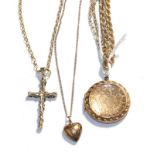 A 9 carat rope twist chain, length 47.5cm a 9 carat gold cross pendant on a 9 carat gold chain, a