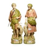 A pair of post 1919 Royal Dux figures, shepherd and shepherdess, model numbers: 1115 & 1116, 54cm