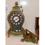 An 18th century style green painted bracket clock with wall bracket, early 20th century