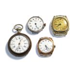 Chronograph wristwatch, two others and a pocket watch