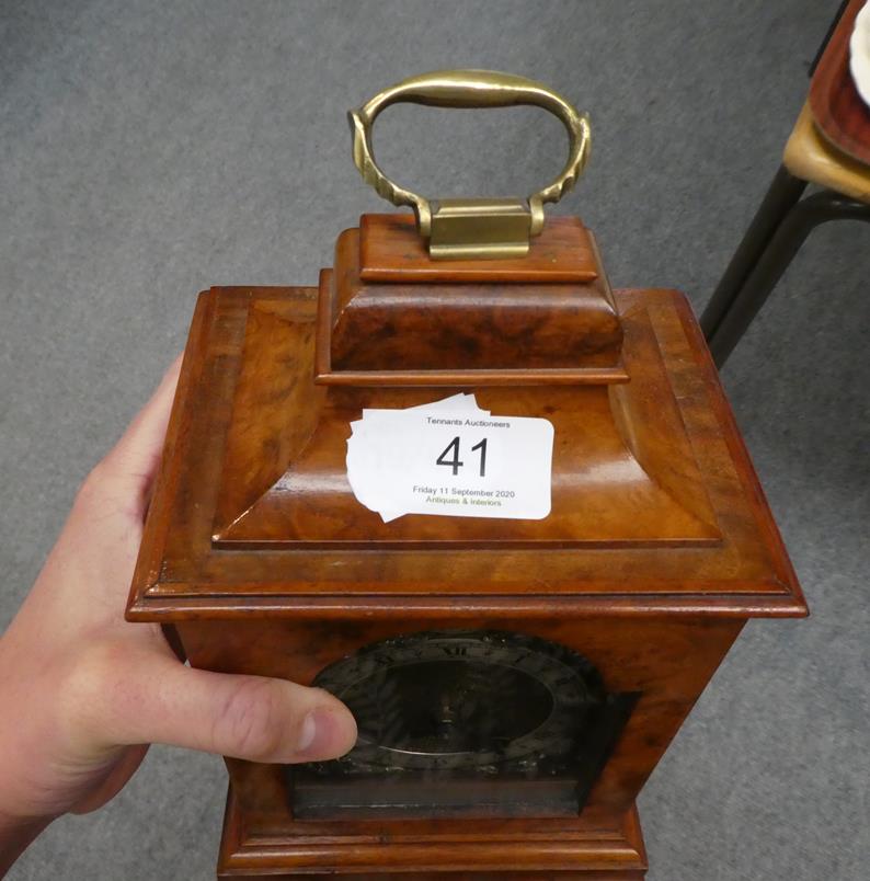 A burr walnut mantel time piece single barrel movement, stamped Buren, Swiss made - Image 6 of 7