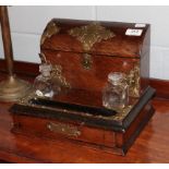 A Victorian oak and brass bound ink standish/correspondence box