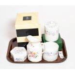 A Herend porcelain creamer and sucrier, boxed, with other porcelain