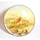 A Worcester Royal porcelain works hand painted charger, the title is sheep after T. Sidney Cooper