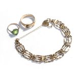 A gate link bracelet with a 9 carat gold heart shaped padlock clasp, length 18.5cm, a 9 carat gold