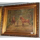** Pulford, The Local Squire stopping to talk to a tenant leading his Suffolk Punch, signed, oil
