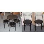 A set of six Italian black and chrome chairs and a granite-topped pillar table