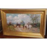 Charles W Oswald (19th century) Carting scene, signed, oil on canvas, 44.5cm by 80cm