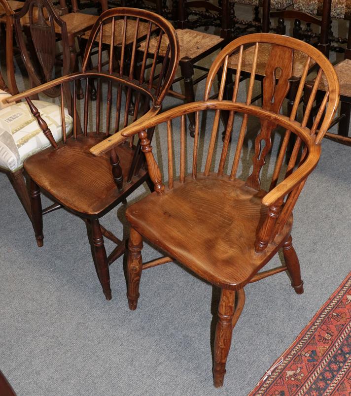 A 19th century elm Windsor armchair and another similar (2)
