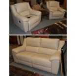 A three piece leather suite including a electric reclining chair
