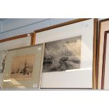 W.L.Wyllie, shipping scene, signed etching together with ''Fleet Review'' by the same hand,