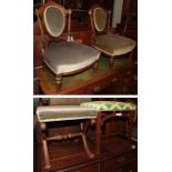 A Victorian rosewood X-frame stool, a later dressing stool and a pair of Victorian walnut medicine