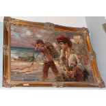 Nino Salvadori (20th Century) Two fisher boys, signed, oil on canvas, 50cm by 70cm