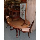 A reproduction mahogany Canterbury, fire screen, Edwardian armchair and a bedroom chair